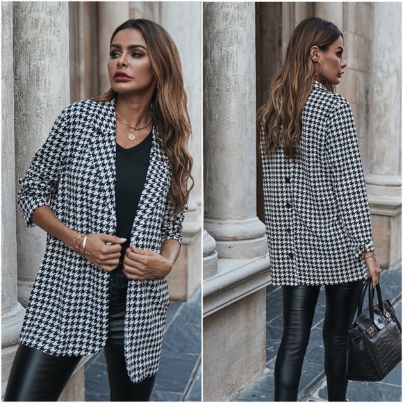 Jackets & Blazers - Houndstooth Open Front button detail back Blazer